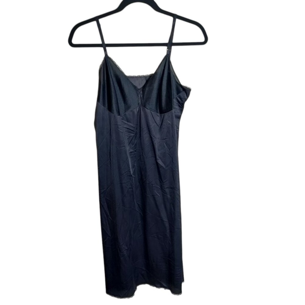 Vintage Vanity‎ Fair Black Nylon Slip Dress Size 38 L Slippery Lace Trim  USA